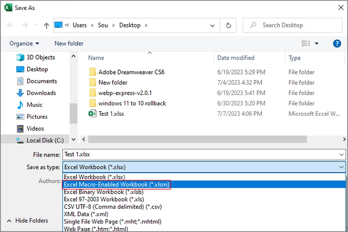 save as excel macro enabled workbook