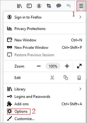 open firefox options window