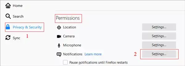 open notifications of firefox