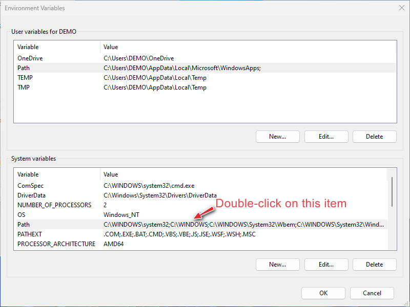 edit environment variables path