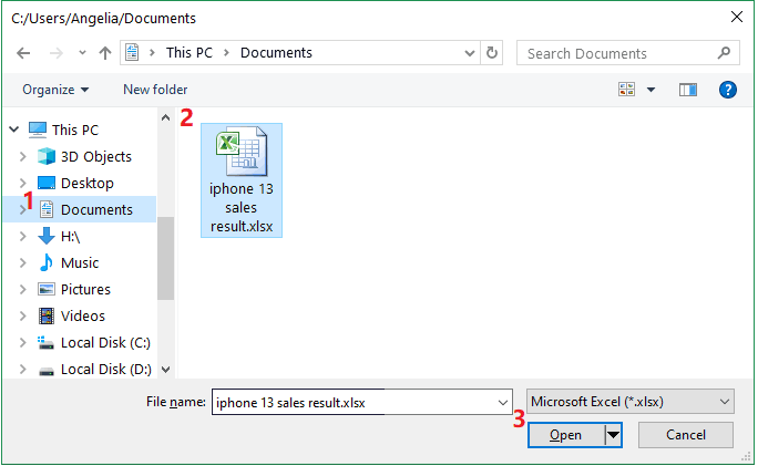 select a excel file