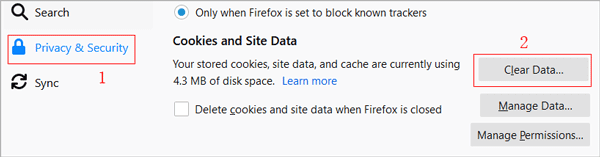 open firefox clearing data window