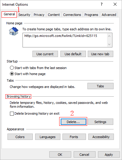 open ie clear browsing data window