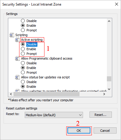 enable or disable javascript in ie