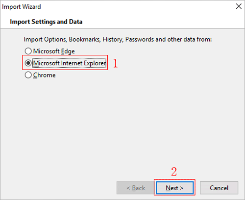 select the browser to import