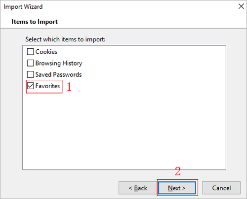 select which items to import