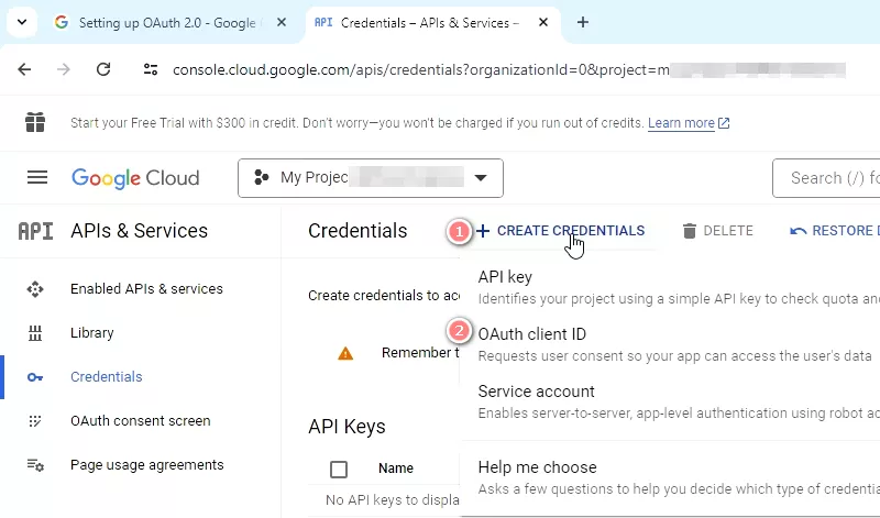 create crentials and OAuth client id