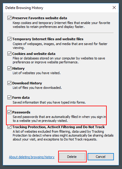 delete all passwords from internet explorer