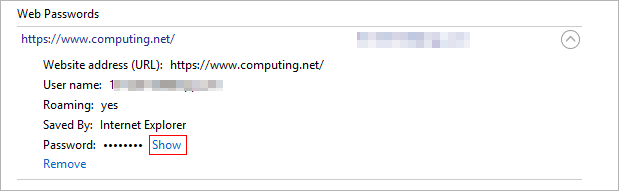 show passwords on internet explorer