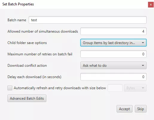 set batch properties