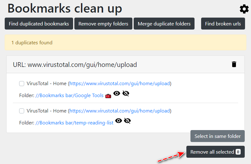 find duplicated bookmarks