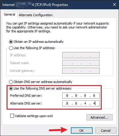 use the dns server addressess