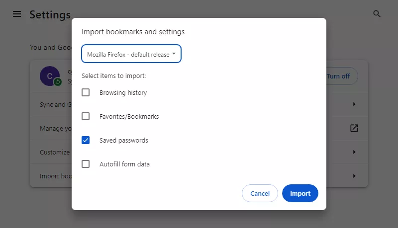 import passwords from Mozilla Firefox default-release