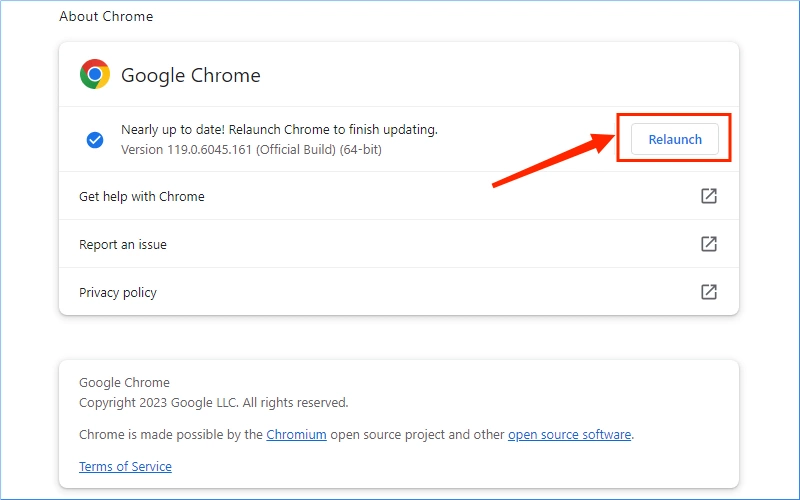 update google chrome to the latest version