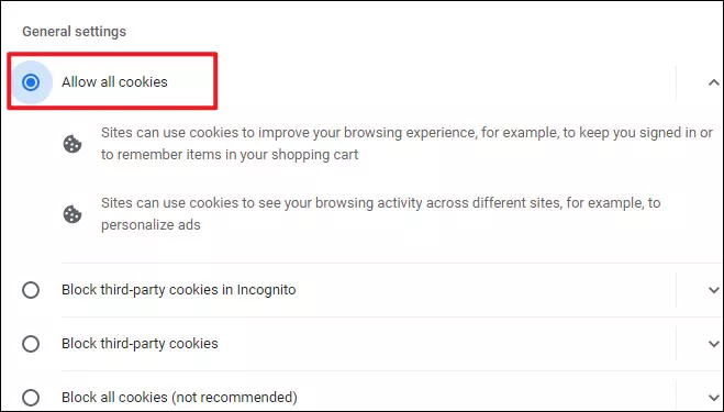 select allow all cookies