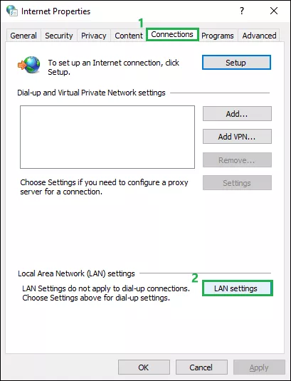 click LAN settings 