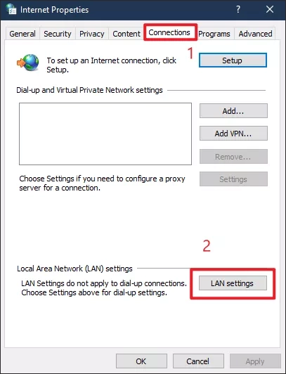 click lan settings