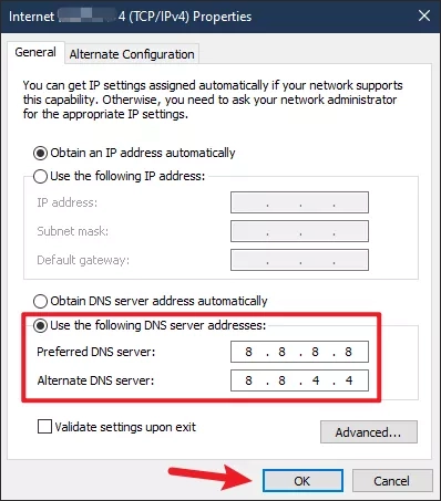 enter dns server addresses