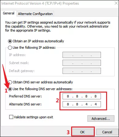 change dns server addresses