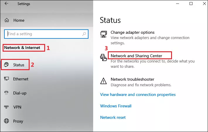 select network and sharing center