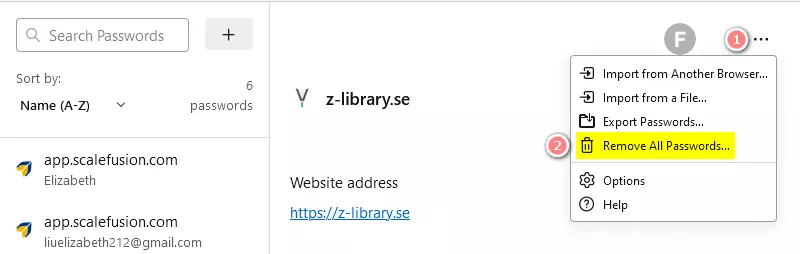 Firefox passwords remove all passwords