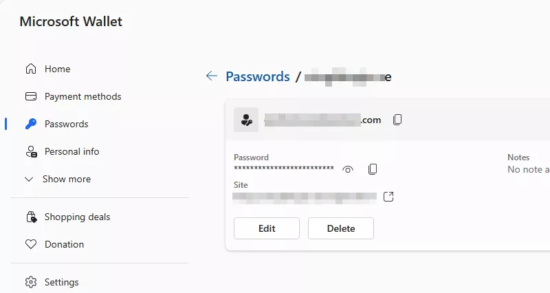 Microsoft Wallet single password manage