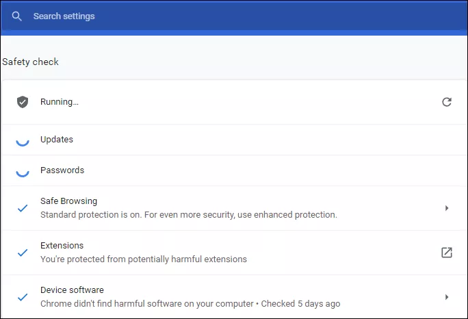 Chrome will launch a safety check test