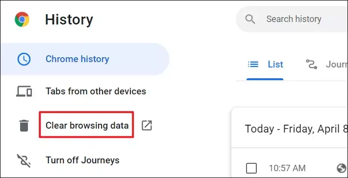 click to clear browsing data