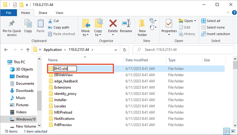 rename the bho folder