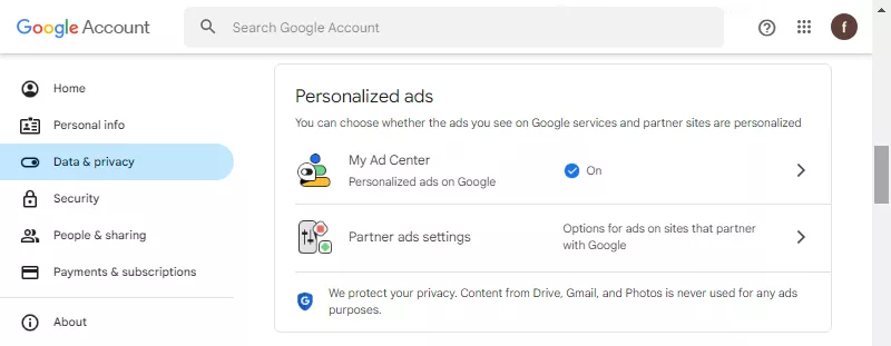 Data & privacy Personalized ads