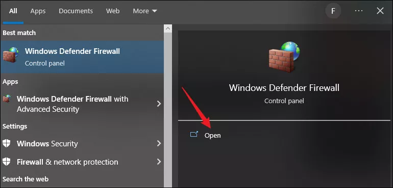 open windows defender firewall