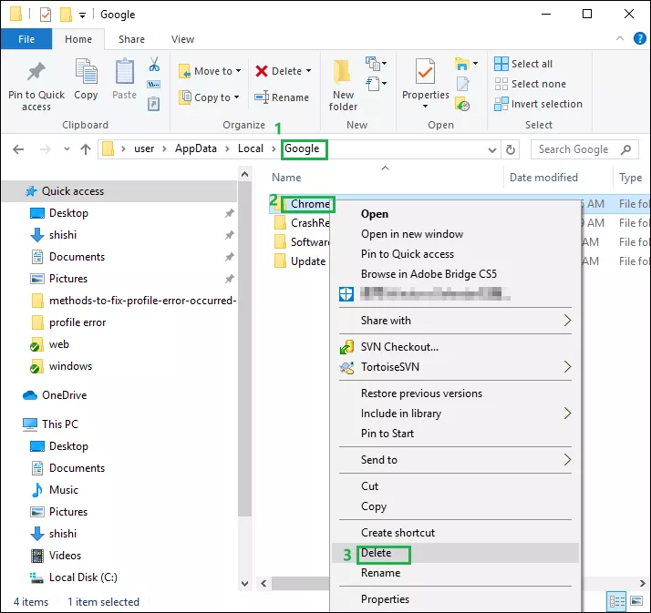 locate chrome and delete the chrome folder