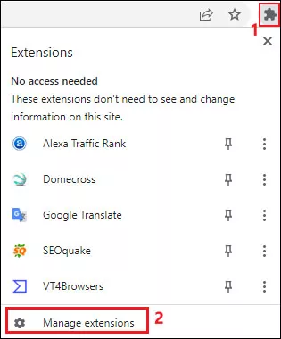 click manage extensions