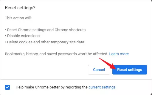 click on reset settings