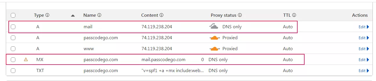 configure dns for email server in Cloudflare