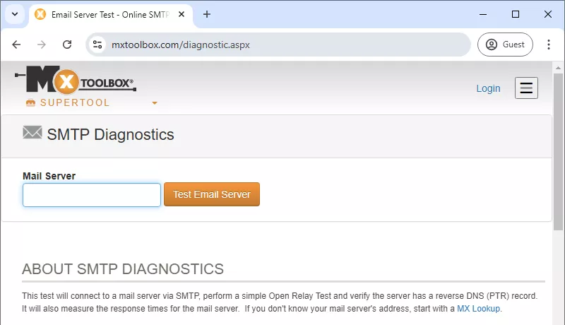 mxtoolbox demo smtp diagnostics