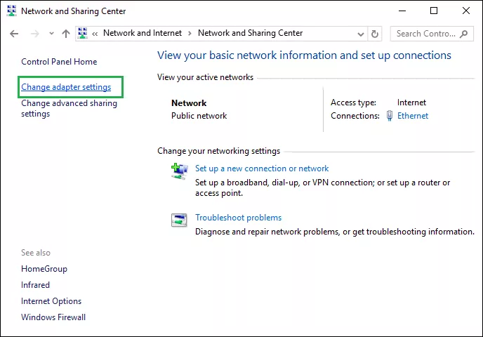 chooes change adapter settings  