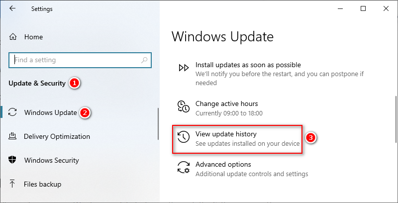 Win10 View update history in Settings