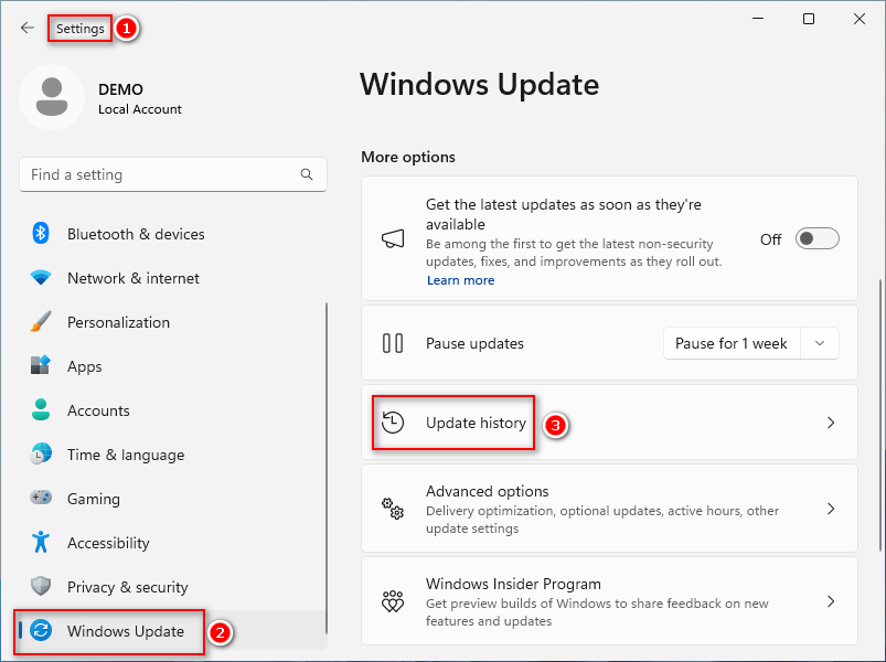 Win11 Settings update history