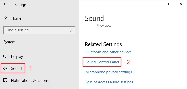 click sound control panel