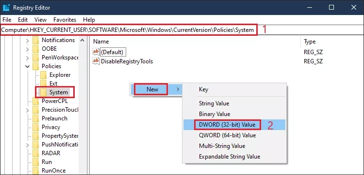 create new dword value