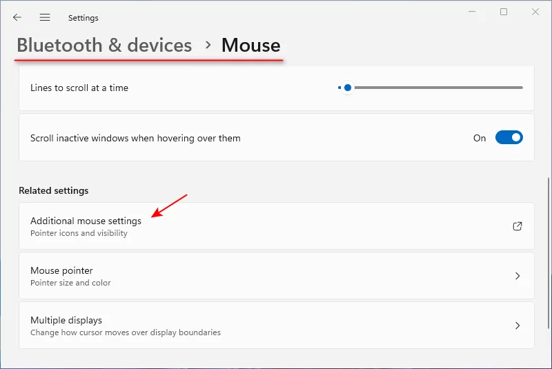 Win11 Additional mouse settings