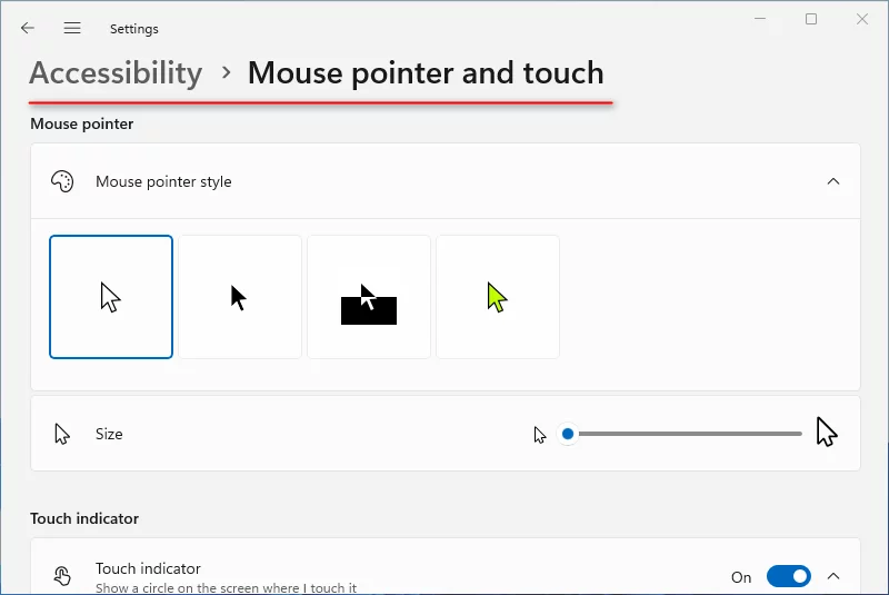 Win11 Mouse pointer and touch