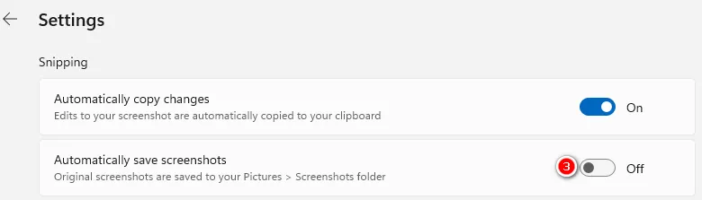 toggle off Automatically save screenshots