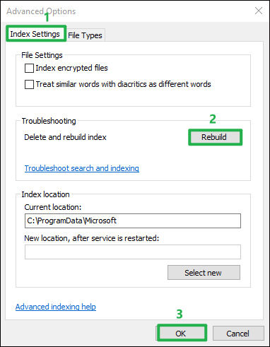 click rebuild in the index settings tab