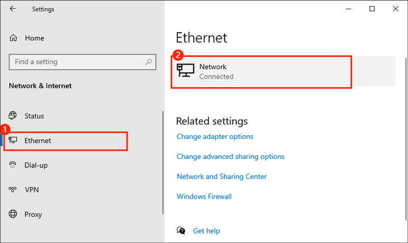 choose ethernet and network