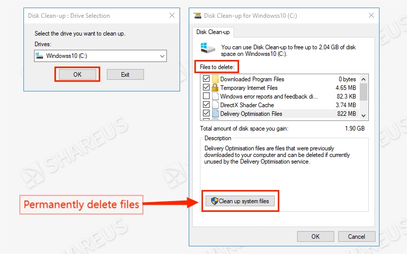 clean up memory via cleanup tool