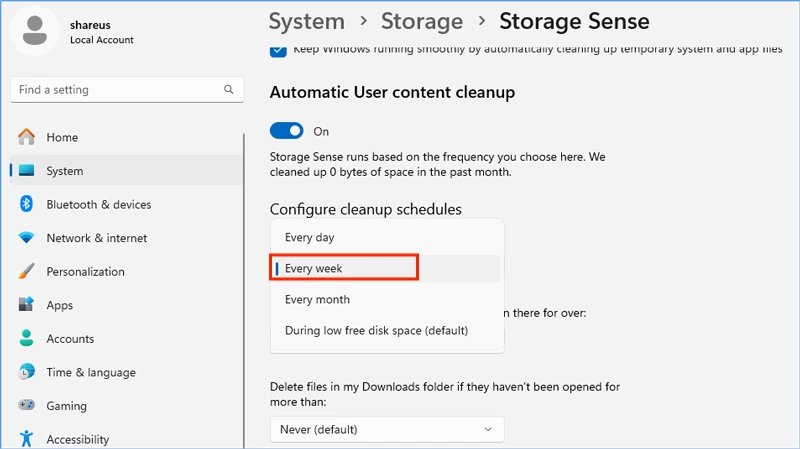 configure cleanup schedules