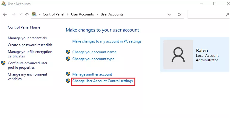 click change user account control settings