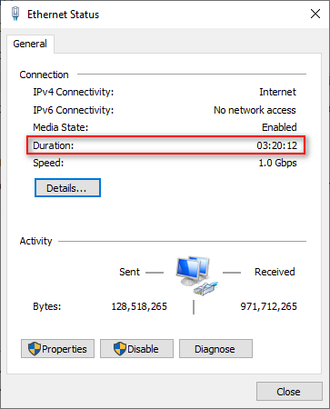 Network Adapter status window